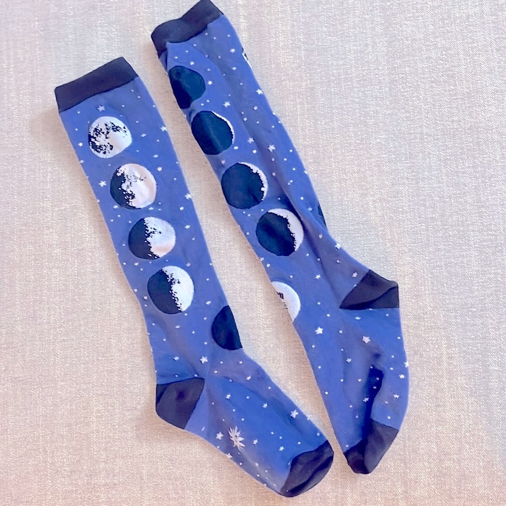 🌙 Hot Sox Night sky moon phases Knee Socks